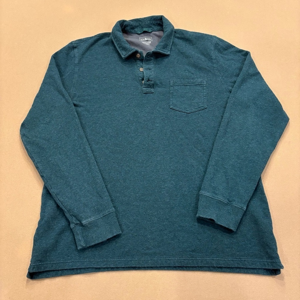 L.L. Bean Men’s Washed Cotton Double Knit Polo Long Sleeves Size Large Tall